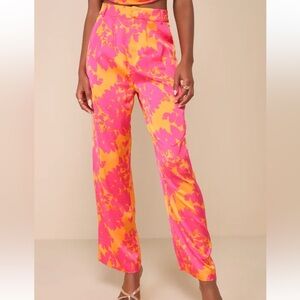 Lulu's Vibrant Pink & Orange Floral Wide-Leg Pants